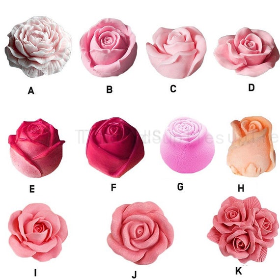 3PCS Rose Peony Flower Silicone Candle Molds 3D Rose Fondant Mold With Large-Eye Wicking Needle,Candlewick Soap Molds Epoxy Resin Casting