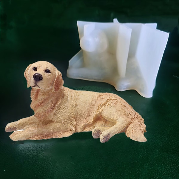Lying Golden Retriever Dog Animal Gypsum Decor Silicone Mold  DIY Dog Chocolate Cake Baking Fondant Mould