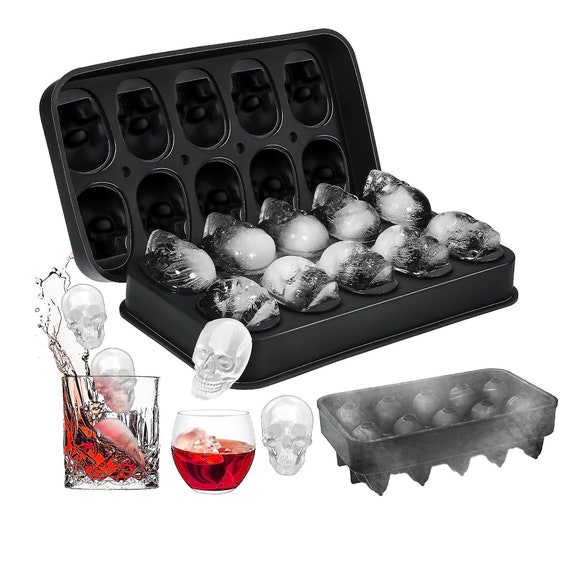 Molde De Silicona Para Cubitos De Hielo Con Forma De Calavera 3D – Negro, 6 Cavidades, Para Cócteles