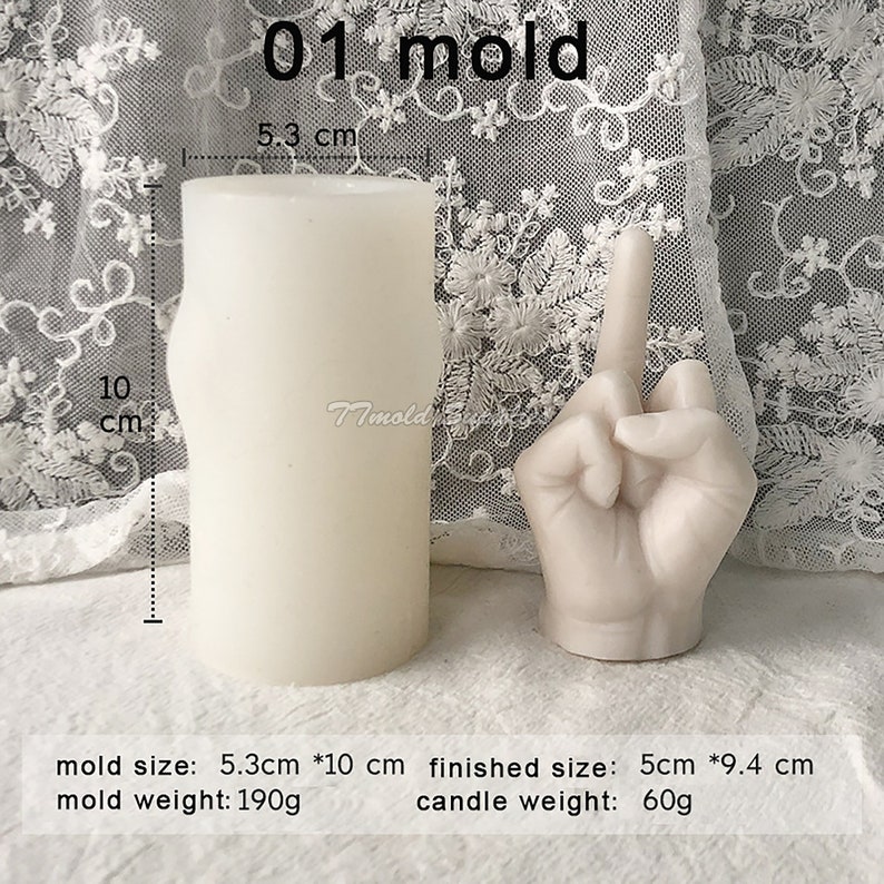 Medium Finger Finger Candle Silicone Mold, Ok Hand Gesture Plaster Mold, Victory Finger Cement Mold 01 mold