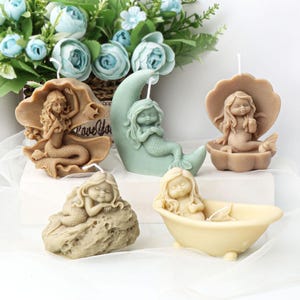 Mini Cartoon Mermaid Plaster Home Ornament Mold DIY Shell Mermaid Baby Aromatherapy Candle Soap Gift Mold