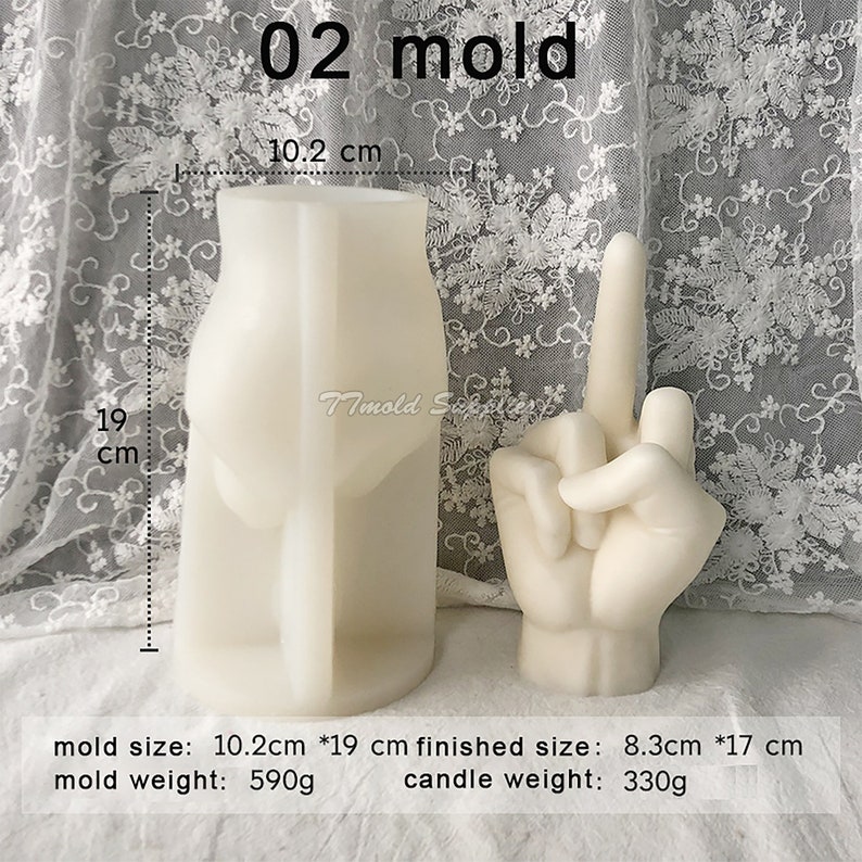 Medium Finger Finger Candle Silicone Mold, Ok Hand Gesture Plaster Mold, Victory Finger Cement Mold 02 mold