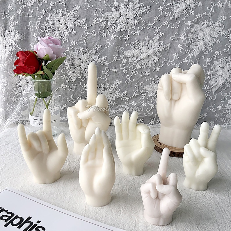 Medium Finger Finger Candle Silicone Mold, Ok Hand Gesture Plaster Mold, Victory Finger Cement Mold image 1