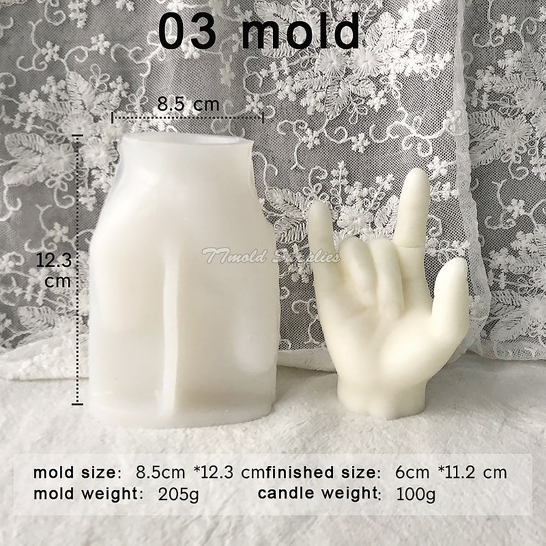 Medium Finger Finger Candle Silicone Mold, Ok Hand Gesture Plaster Mold, Victory Finger Cement Mold 03 mold