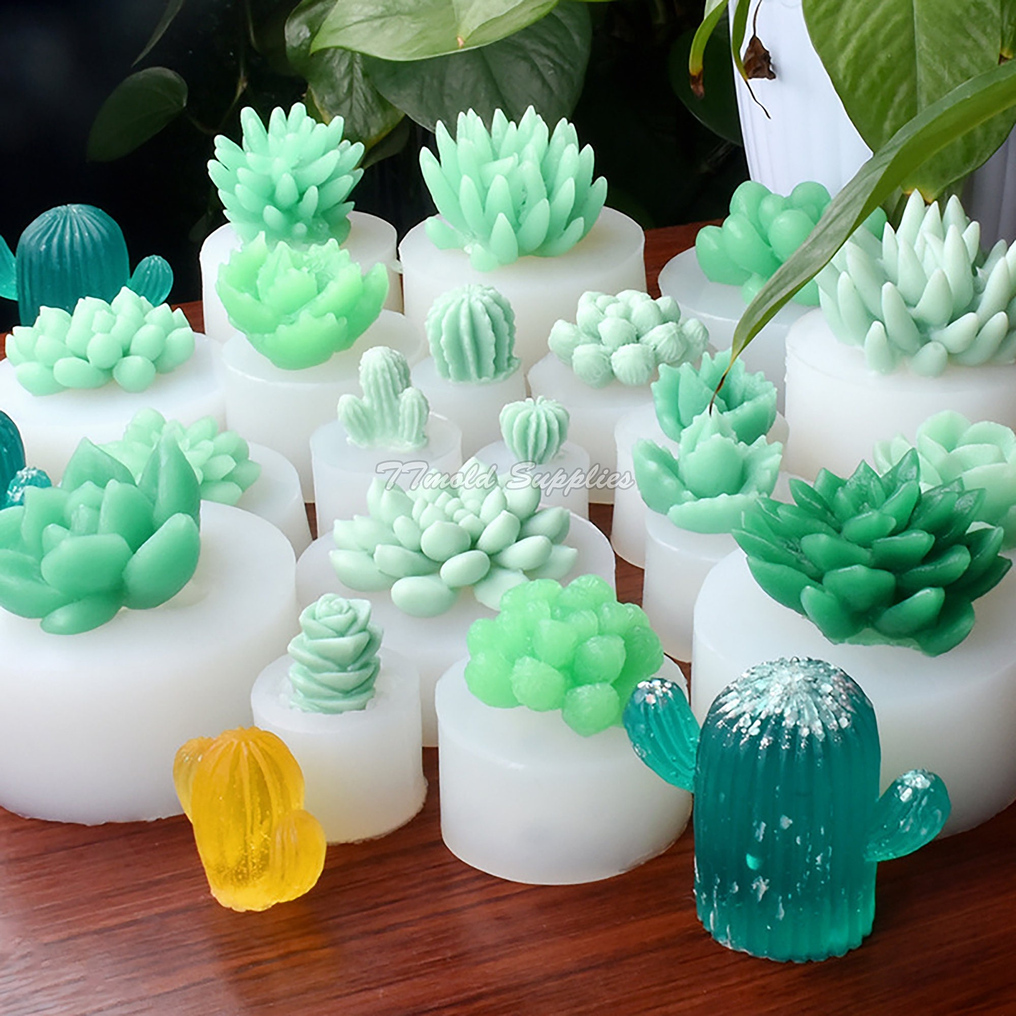 Succulent Cacti Candle Mold Moulds Silicone Soap Molds DIY Craft Plaster Tools for Valentines Day Birthday Party Wedding Spa Home Decoration 18043-10 