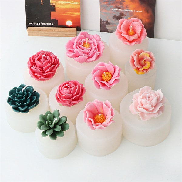 Peony Azalea Flower Aromatherapy Candle Silicone Mold, DIY Rotating Pistil Chocolate Mousse Cake Decoration Mold