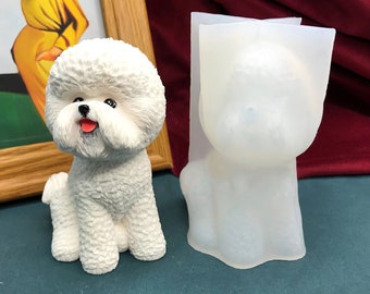 Simulation Bichon Frise Puppy Dog Aromatherapy Candle Silicone Mold 3D Animal Dog Plaster Resin Ornaments Craft Mold