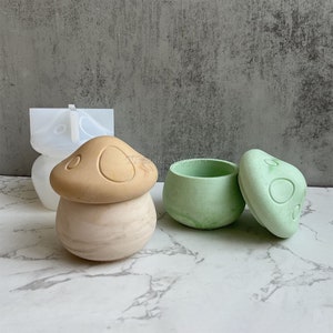 Mushroom Shape Candle Jar Silicone Concrete Molds, Storage Box With Lid Resin Mold,  Candle Holder Plaster  Mould