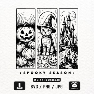 Gruselige Saison SVG, Hexe Katze Kürbis Schloss Halloween SVG, Halloween Shirt SVG, Spooky Vibes, Halloween Design