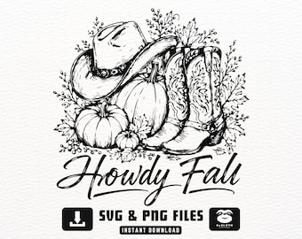 Howdy Fall Pumpkin Cowboy Boots SVG, PNG Files (Digital Download)
