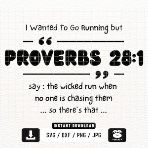 May include: Black and white text graphic with the quote "I wanted to go running but..." followed by "Proverbs 28:1" and "say: the wicked run when no one is chasing them... so there's that..."