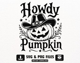 Howdy Pumpkin svg, png dxf Files, Instant DOWNLOAD for Cricut, Western fall svg, Pumpkin season svg, Halloween Pumpkin svg, Cowboy svg