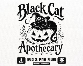 Black Cat Apothecary svg, png dxf Files, Instant DOWNLOAD for Cricut, Cat Halloween svg, Halloween Cat Shirt svg, Halloween Apothecary svg