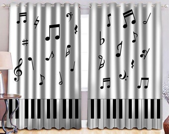 Kitchen Living Room Bedroom Piano Music Printed Curtain Home Art Decor Drape 1pc
