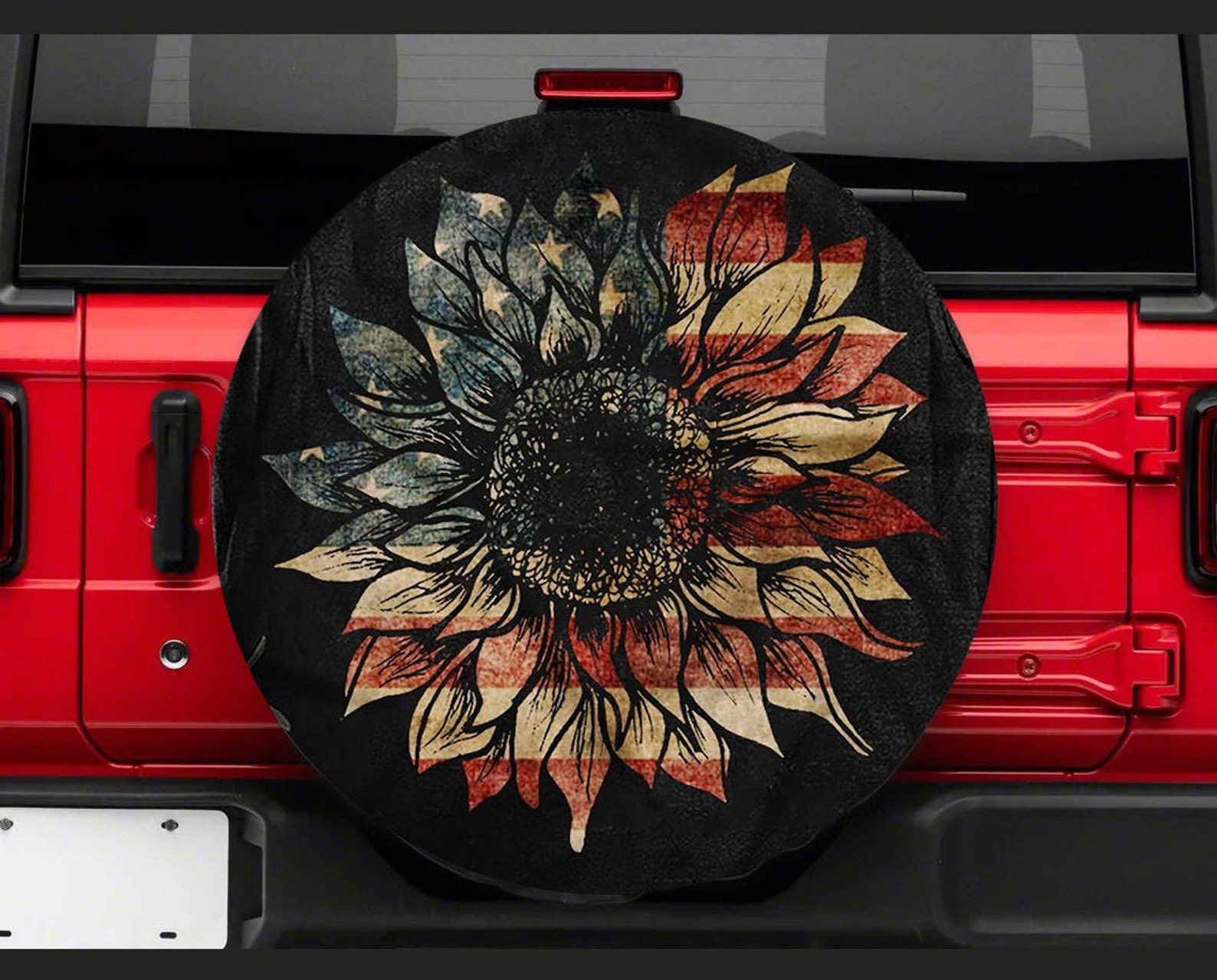 Sunflower american flag skull hippie custom spare tire cover Etsy