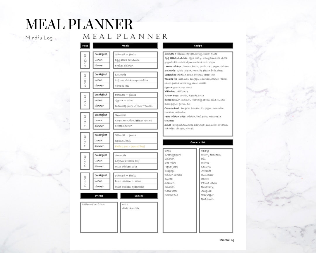 Meal Planner | Printable PDF | Instant Download | Weekly Schedule ...