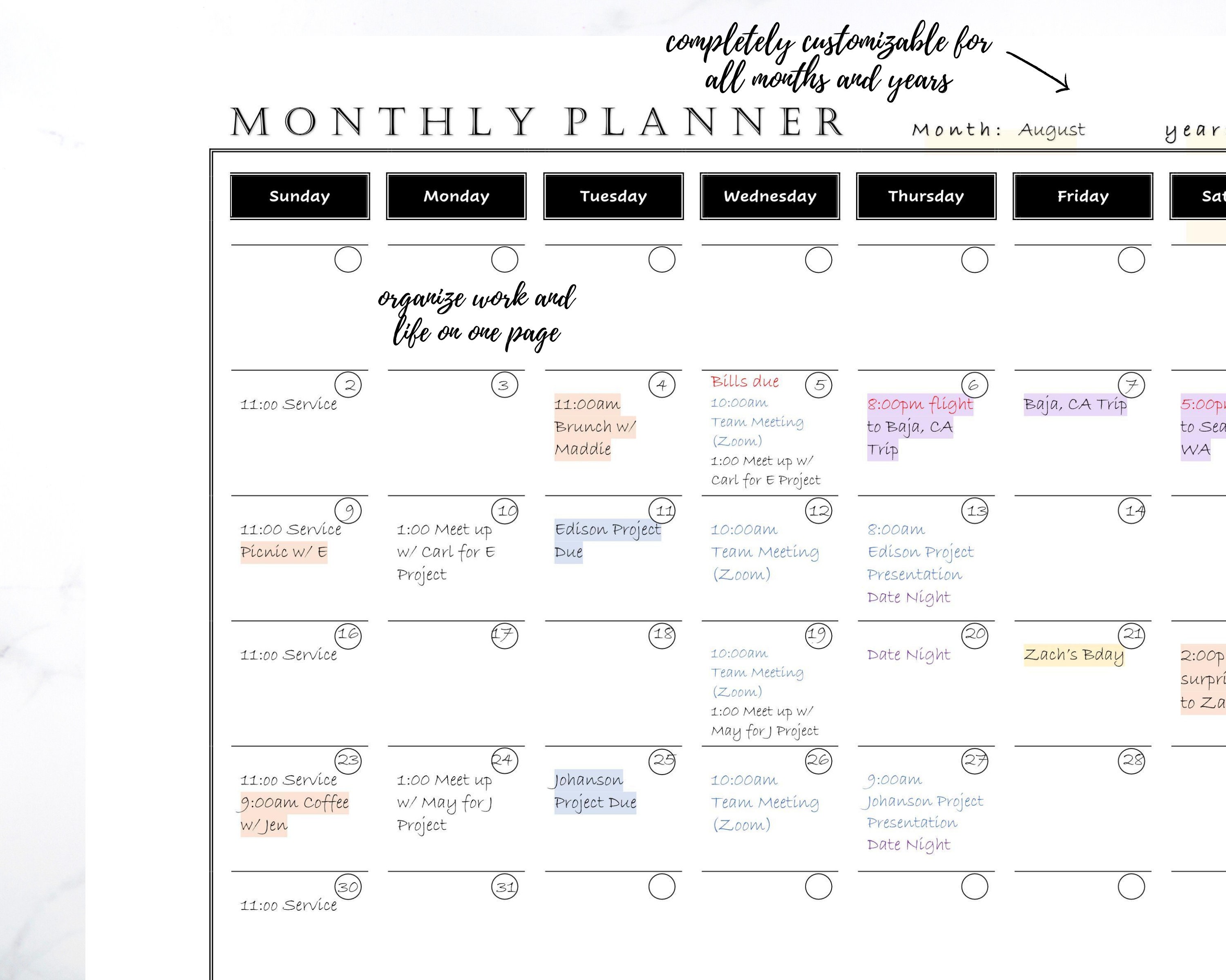 Monthly Planner Printable PDF Instant Download Monthly Etsy Hong Kong