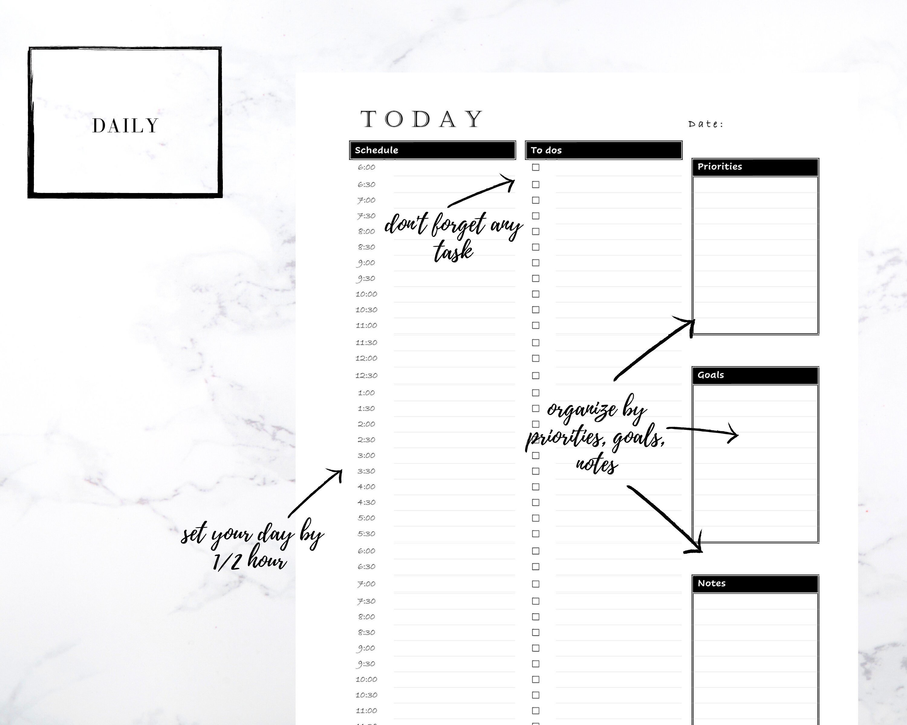 daily weekly monthly planner printable pdf instant etsy