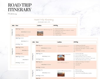 Road Trip Itinerary | Printable PDF | Instant Download | Road Trip Planner | Travel | Trip Planner | National Park | Vacation | Travel Diary
