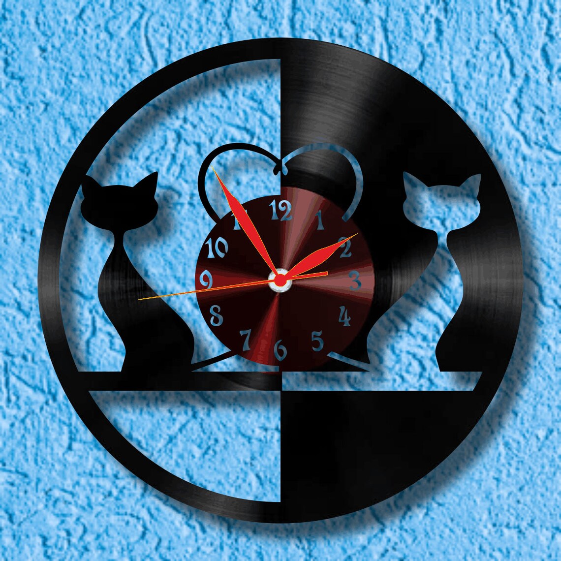 Project Vinyl Clock. Cats 2. clock Vector projects for Etsy