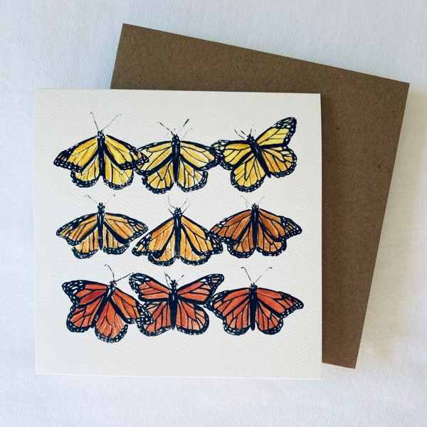 Monarch Butterfly Card, 5”x5” Blank Notecard with Envelope, Watercolor Butterfly Blank Notecard