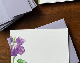 10 Flat Violet Notecards and lilac purple Envelopes Set