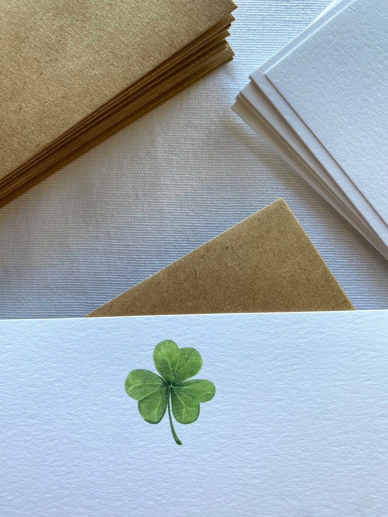 12 Flat Shamrock Notecards, Set of 12 Flat Note Cards and Envelopes