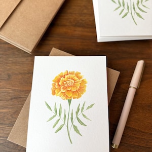 6 Blank Marigold Folded Card Set, 4.25” x 5.5” cards and Kraft brown envelopes