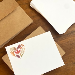 10 Flat Autumn Leaves Note Card Set, Set of 10 Fall Leave Cards and Envelopes, Thanksgiving Watercolor Blank Note Cards and Kraft Envelopes