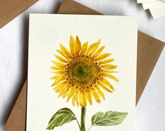 8 Blank Sunflower Folded Card Set, 4.25” x 5.5” Sunflower Folded Notecard set of 8 cards and Kraft brown envelopes