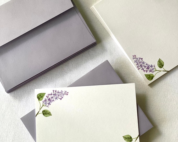 10 Floral Lilac Notecards, Set of 10 Flat Note Cards and Envelopes ...