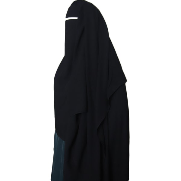 Niqab trois épaisseurs, Niqab triple épaisseur, Niqab losanges, Triangle, Niqab extra long, voile de Niqab, Niqab noir, Niqab Khimar, Niqab en mousseline de soie