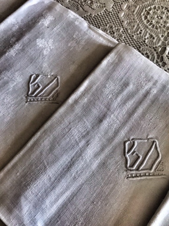 Vintage Français Serviette en Lin Blanc Monogrammé/Torchon Décor de Table - Cadeau Noël Idéal Extra 