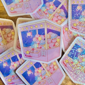 Cute glitter pink blob crane game stickers