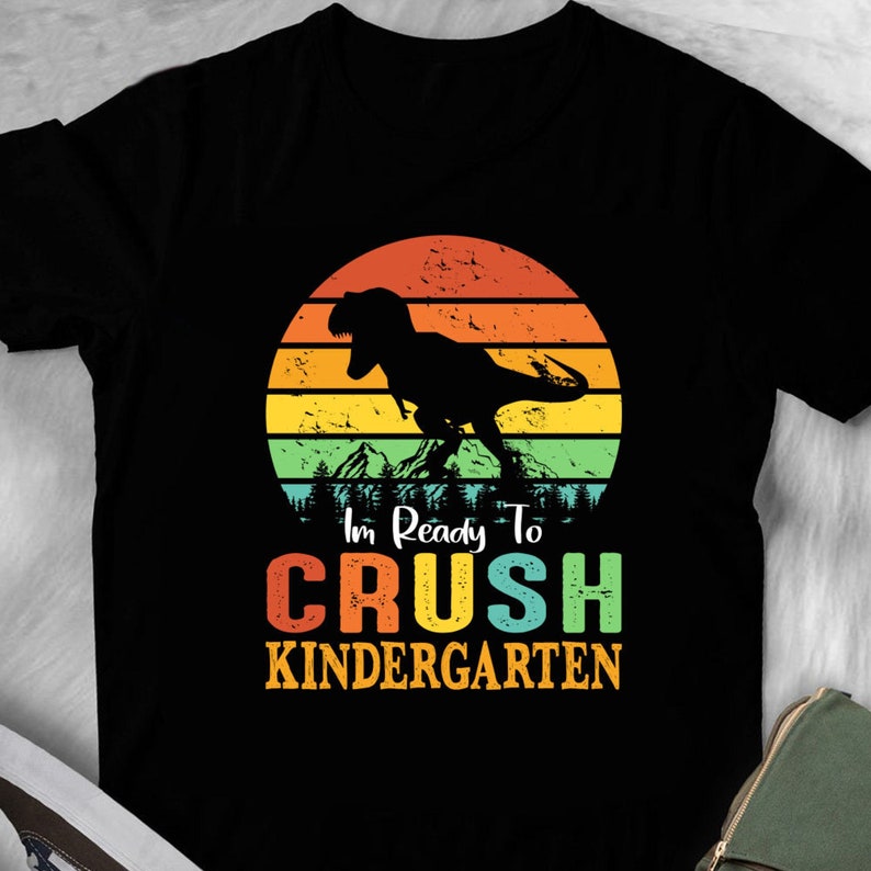 Ready To Crush Kindergarten Shirt Vintage Dinosaur Boy image 0