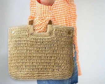 Bohemian Straw Bag Women Large Capacity Beach Handbag Summer Vintage Rattan Bag#