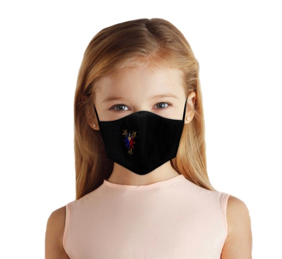 Embroidered Tri Star Emblem of Philippine Flag Kids Face Mask, Boys and Girls Size, Filter Pocket, Reversible, Washable, Linen Cloth Fabric
