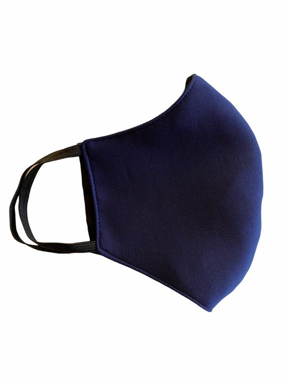 Adult Larger Size Face Mask, Washable, Breathable, Reusable, Navy Blue with Black Reversible Side, Full Face Coverage, Over the Ear Elastic