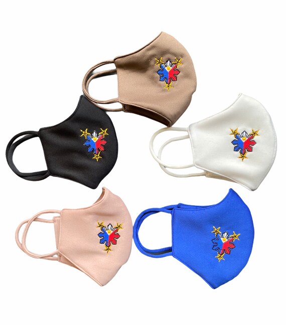 Embroidered Face Mask, Emblem of the Philippines Flag, Adult Size, With Filter Pocket, Reversible, Breathable Fabric, Travel Accessory