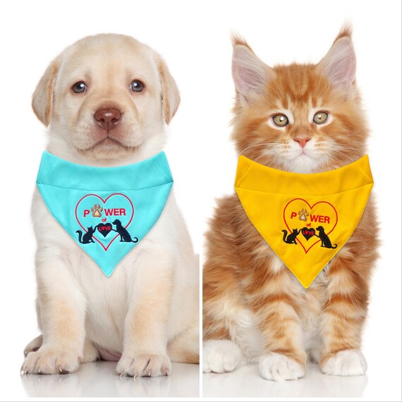 Embroidered Pet Bandanna, Cat and Dog Neckerchief, Over The Collar Scarf, Slide on Kerchief Hanky for Pet, Pawer of Love Embroidery Design