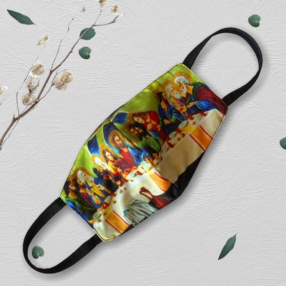 Last Supper Face Mask for Adults With Filter Pocket, Catholic Christian Religious Mask, Washable, Reusable, Breathable Stretchable Fabric