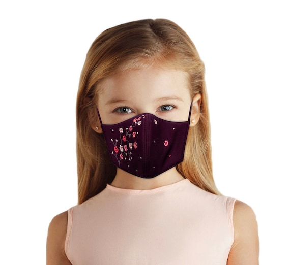 Cherry Blossom Floral Embroidered Face Mask For Girls Ages 4-10, Reversible, With Filter Pocket, Washable, Summer Back To School Outfit