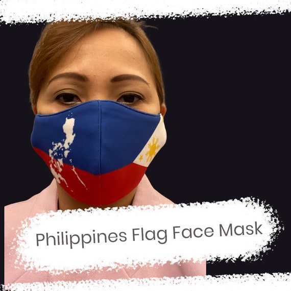 Philippines Flag Face Mask for Adults and Kids, Adjustable Elastic, Fitted, Reversible Plain Black Color, Sublimation Print of Map and Flag