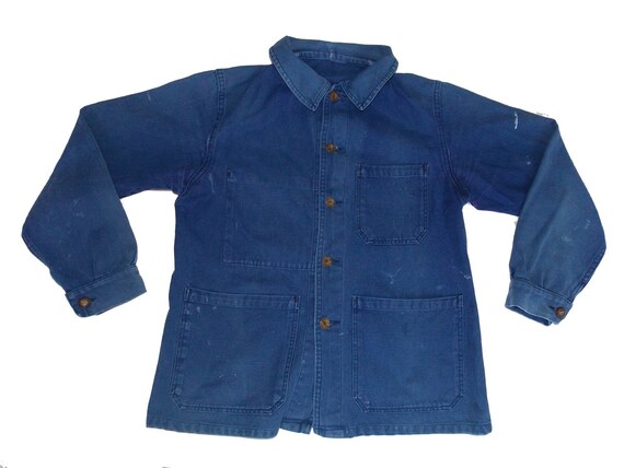 Blue french vintage worker work jacket 60 French d