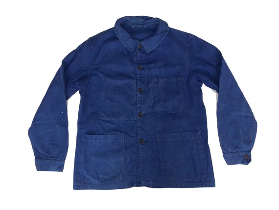 Blue french vintage worker work jacket 60 French d