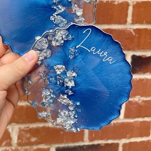 Navy blue & silver or gold agate style resin coaster