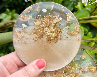 Cream and gold circle resin coaster