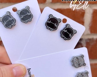 Hippo face stud or clip-on earrings