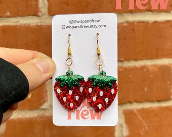 Glitter strawberry shaped drop earrings