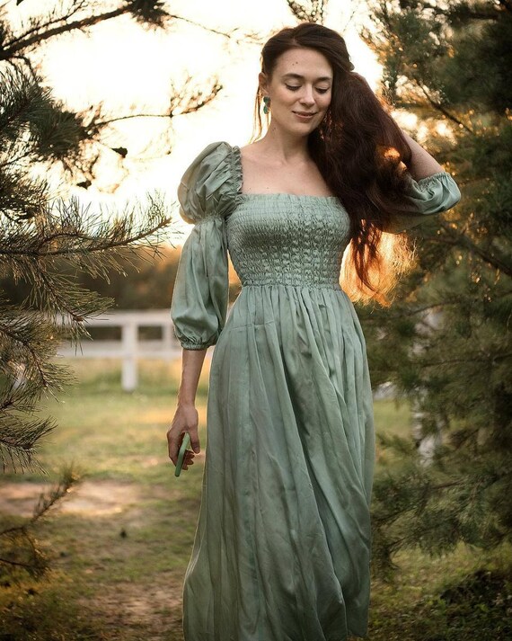 Blue Silk Midi Dress Vintage 70s Casual Victorian Summer - Etsy